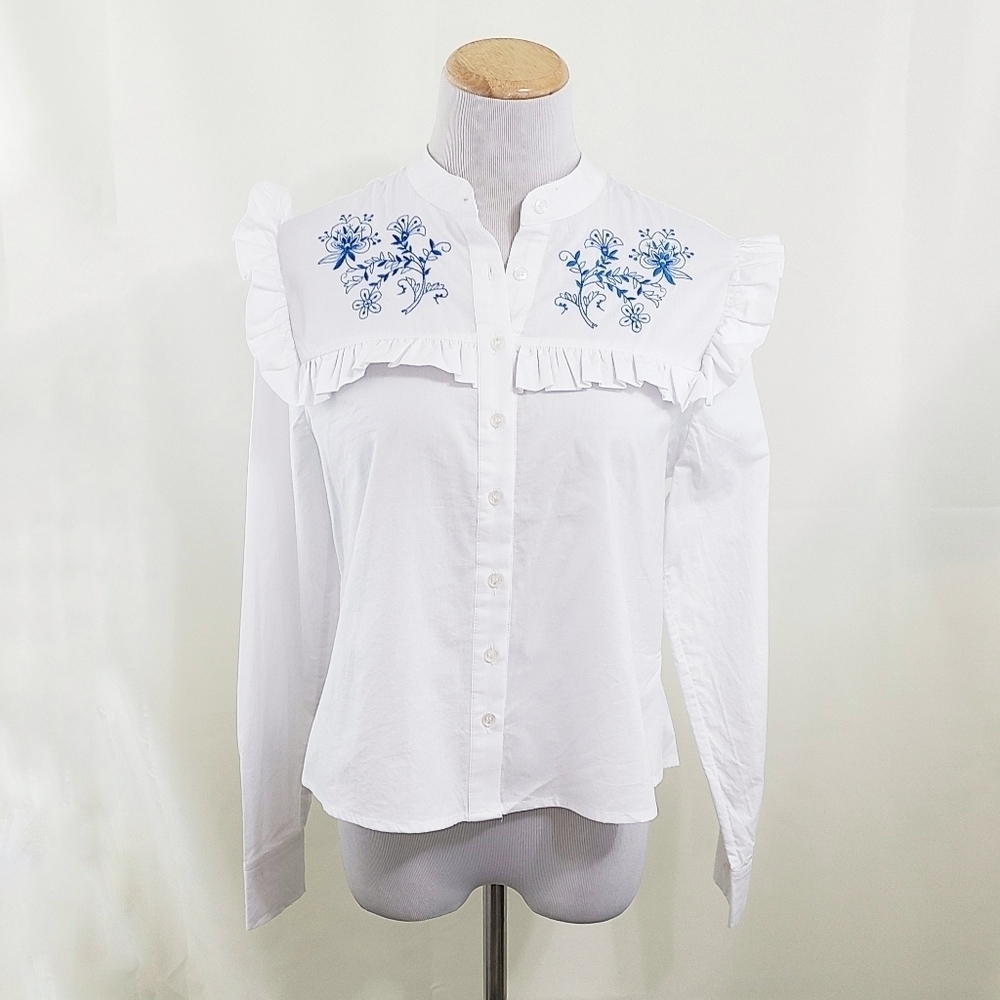 The Shirt Rochelle Behrens Trapeze embroidered ruffle top New NWOT - Picture 3 of 7